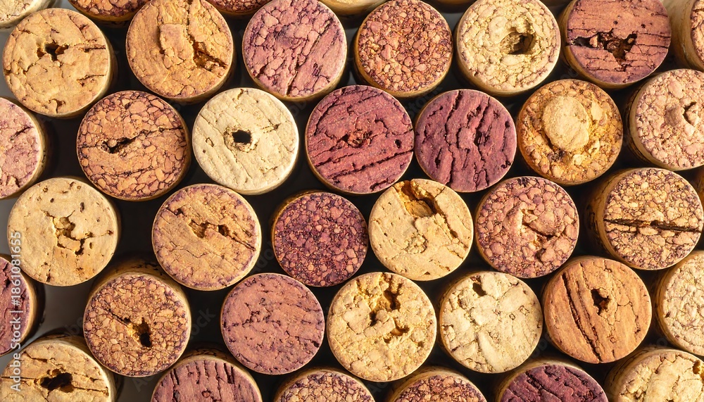 Obraz premium Collection of used wine corks, a close-up view.