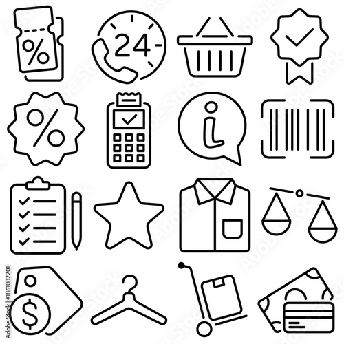 Shopping and E-commerce Essentials Icon Set Outline Style (Part 2)