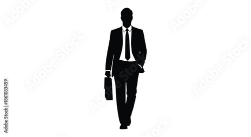 a sharply dressed businessman walking forward carrying a briefcase a striking visual silhouette