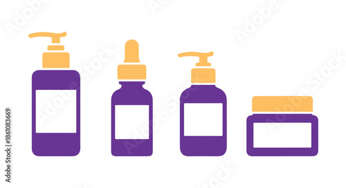 Illustration of a skin care bottle set icon. Beauty vector design on a white surface.