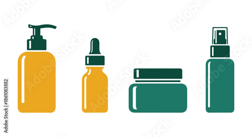 Icon representing a set of skin care bottles. Beauty vector illustration on a white background.