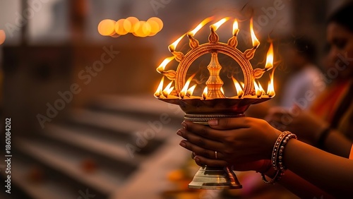 Evening Ganga Aarti with Lit Diyas on the Holy Ganges