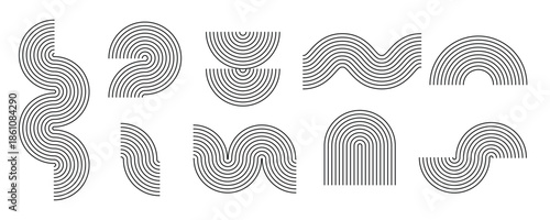 black line boho style arch and wave set mid century linear