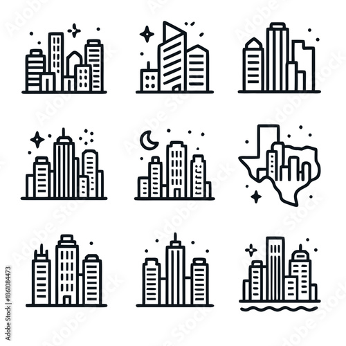 Houston skyline vector includes iconic city buildings in a linear style perfect for texanbased designs and print materials.