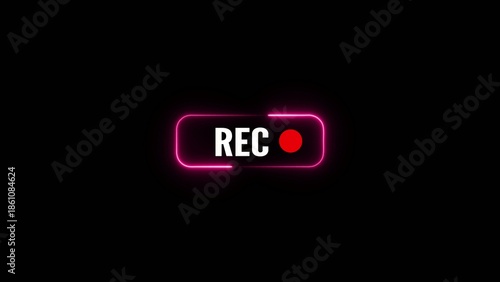 A striking of a white REC text and red recording dot within a rounded rectangle, highlighted by a vivid pink neon glow against a deep Generate title without using the word 