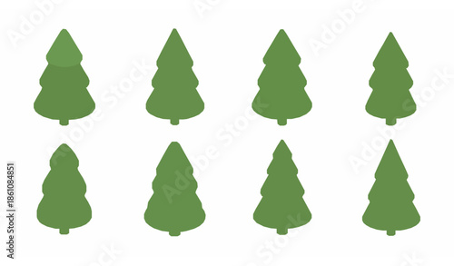 Stylized 3D evergreen pine fir spruce tree shapes vector