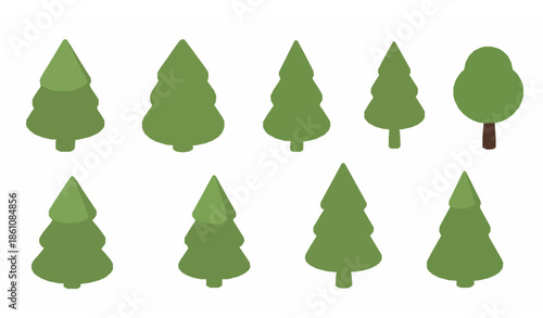 3D cutout jungle fir spruce pine trees vector set