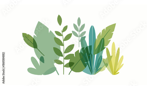 Modern transparent look plant elements cut out vector illustration