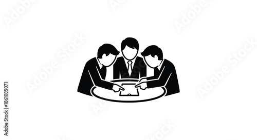 group of people seated around a table discussing collaborating on a plan silhouette