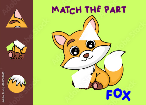 Match children educational game. Match parts of cartoon animal. Activity for preschool  kids
