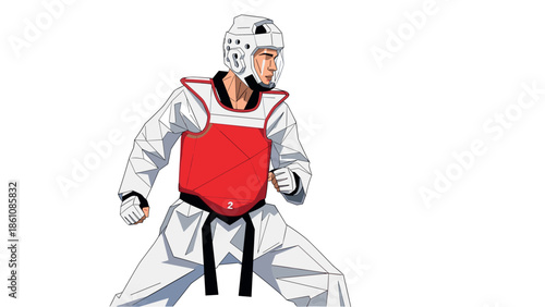 Dynamic low poly art of taekwondo athlete in action pose with protective gear