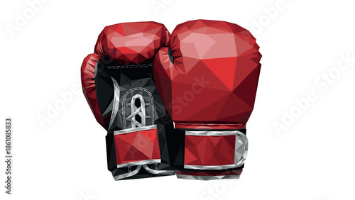Low poly red boxing gloves on white background with geometric design