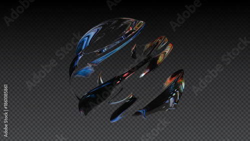 Abstract Blue Glass Shards with Metallic Reflections on Dark Background