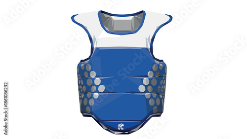 Blue and white taekwondo chest protector with hexagonal patterns