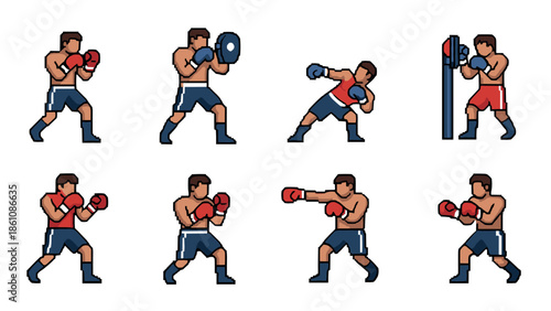 Boxing moves and training techniques in flat style animation