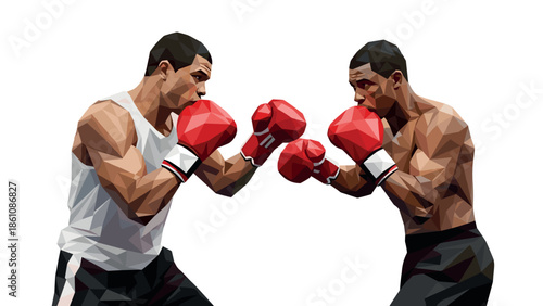 Low poly style boxing match between two fighters in red gloves
