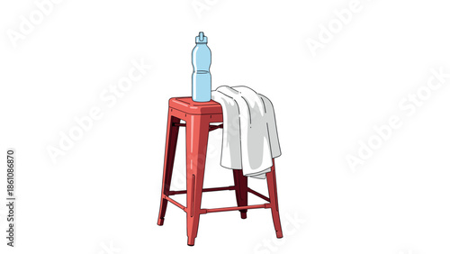 Modern stool with water bottle and towel in minimalist setting