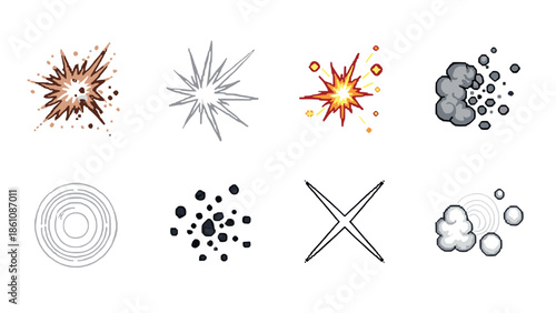Collection of cartoon explosion and burst effects in various styles