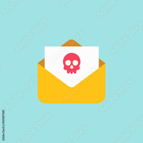 Phishing Email Icon with Skull, Cyber Attack and Online Scam Warning Illustration