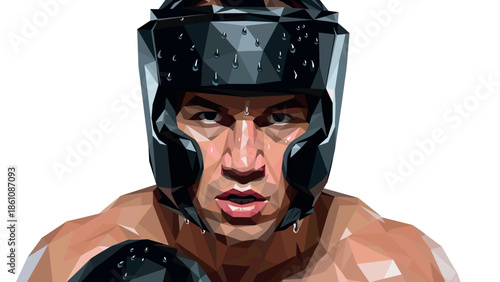 Geometric boxer illustration in polygonal style wearing protective gear