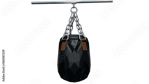 Geometric hanging punching bag with chains in minimalistic design