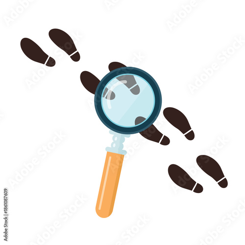 Tracking Footprints. Detective. Flat vector clipart, illustration with isolated background.