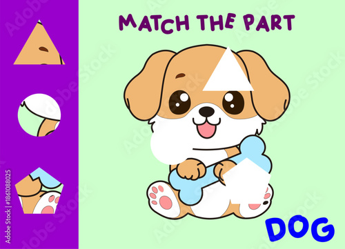 Match children educational game. Match parts of cartoon animal. Activity for preschool  kids