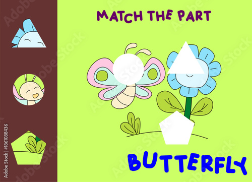 Match children educational game. Match parts of cartoon animal. Activity for preschool  kids