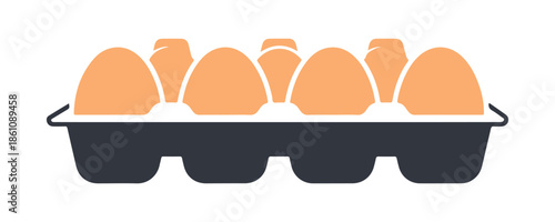 A container holding eggs, designed with a flat material aesthetic, set on a white surface.

