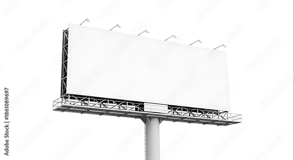 Obraz premium Blank outdoor advertising billboard with a customizable white display area for your message, isolated on white background