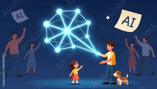 Wallpaper Mural Father and Daughter Interacting with Digital Network Concept in a Creative Learning Environment Torontodigital.ca