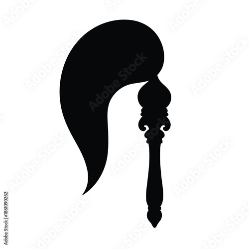 A black silhouette of a hair accessory or hairstyle on a white background