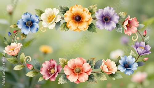 Wallpaper Mural Circular Floral Arrangement with Colorful Blooms on a Soft Green Background Torontodigital.ca