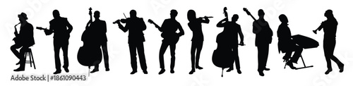 stylish collection of jazz musician silhouettes featuring 