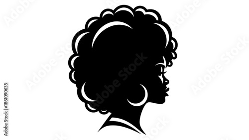 Silhouette of a woman with curly hair and hoop earrings facing right