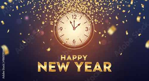 New year celebration clock illustration with festive holiday background and midnight time theme