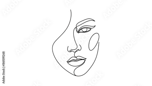 Continuous line drawing of a woman's face from a side view, showcasing elegance and simplicity