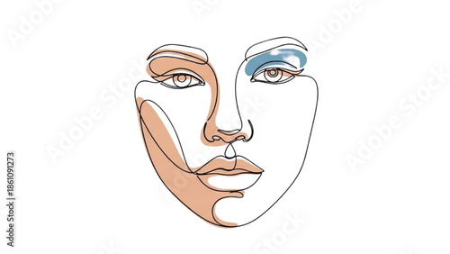 Face illustration with abstract colorful lines and shapes