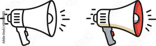 Megaphone announcement vector set featuring loudspeaker communication marketing promotion and public notification illustration styles