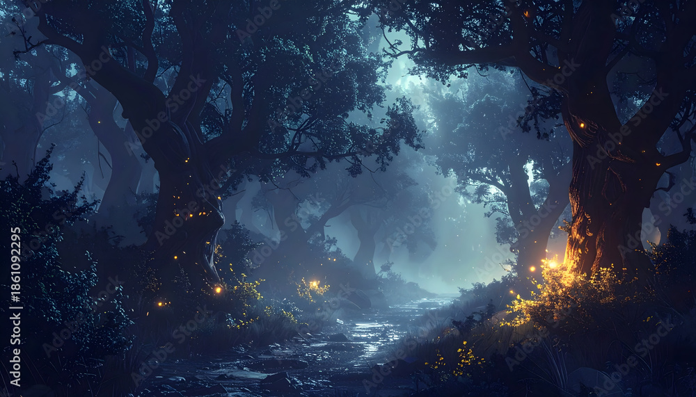 Obraz premium Deep dark magical forest scene