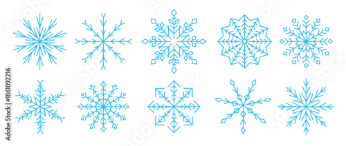 blue linear snowflakes collection simple snow flake icon