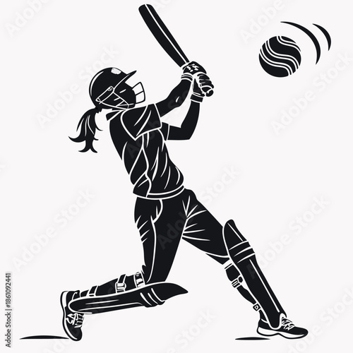 Female planing cricket with white background 