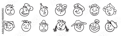 collection of emoji icons drawn in doodle style vector