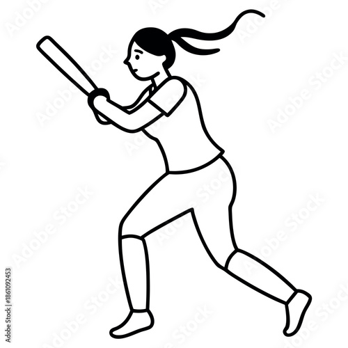 Female planing cricket with white background 