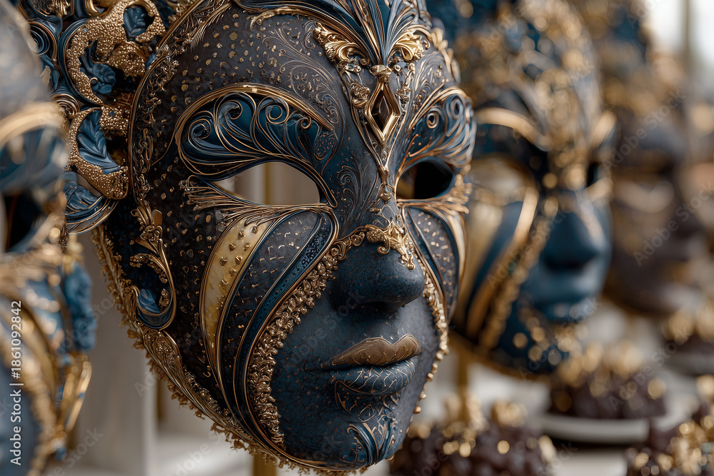 Obraz premium Detailed Blue and Gold Chocolate Venetian Masks