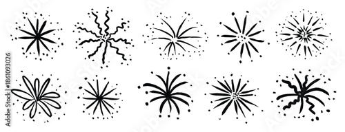 black hand drawn firework set crayon doodled firecracker 