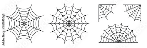 black line spider web set simplified cobweb corner