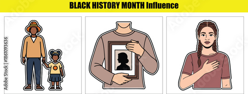 Three of a parent and child, a person holding a framed and a person with braided hair