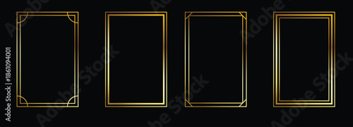 gold thin rectangle frame set shining golden squared 