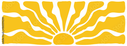groovy sun retro background wavy burst hand drawn